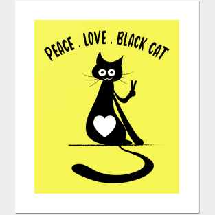 Peace Love Black Cat Kitty Cat Lovers Posters and Art